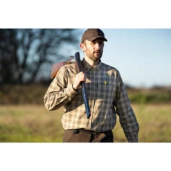 Ademend Katoenen Overhemd Voor De Jacht Heren 100 Lange Mouwen Geruit -Draag Straal ademend katoenen overhemd voor de jacht heren 100 lange mouwen geruit beige 12