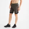 Trainingshort Voor Fitness 2-in-1 Grijs Met Opdruk -Draag Straal ademende 2 in 1 fitness short voor heren zakken met rits kaki