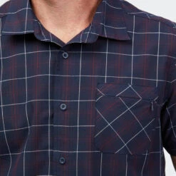 Geruit Overhemd Voor Backpacken Heren TRAVEL 100 Korte Mouwen -Draag Straal overhemd voor backpacken heren travel 100 geruit korte mouwen zwart 3