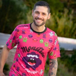 RUNNING SHIRT #MONSTERS Voor HEREN - KAMUABU Kleur ROZE 110grs -Draag Straal running shirt monsters voor heren kamuabu kleur roze 110grs 3