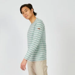 Tribord Streepjesshirt Voor Heren Sailing 100 Lange Mouwen -Draag Straal streepjesshirt voor heren sailing 100 lange mouwen lichtgroen 3