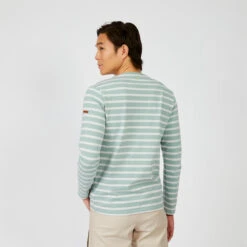 Tribord Streepjesshirt Voor Heren Sailing 100 Lange Mouwen -Draag Straal streepjesshirt voor heren sailing 100 lange mouwen lichtgroen 4